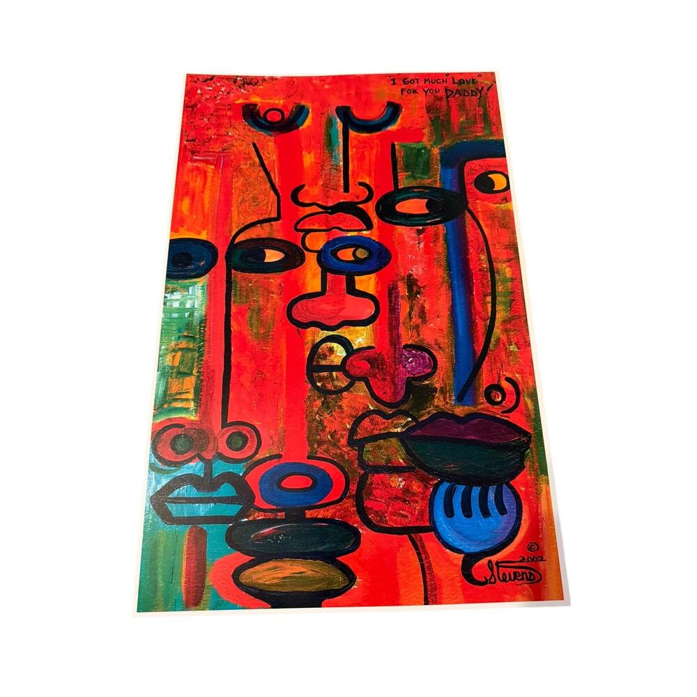 Larry Stevens 2002 Abstract Face Art Print Signed